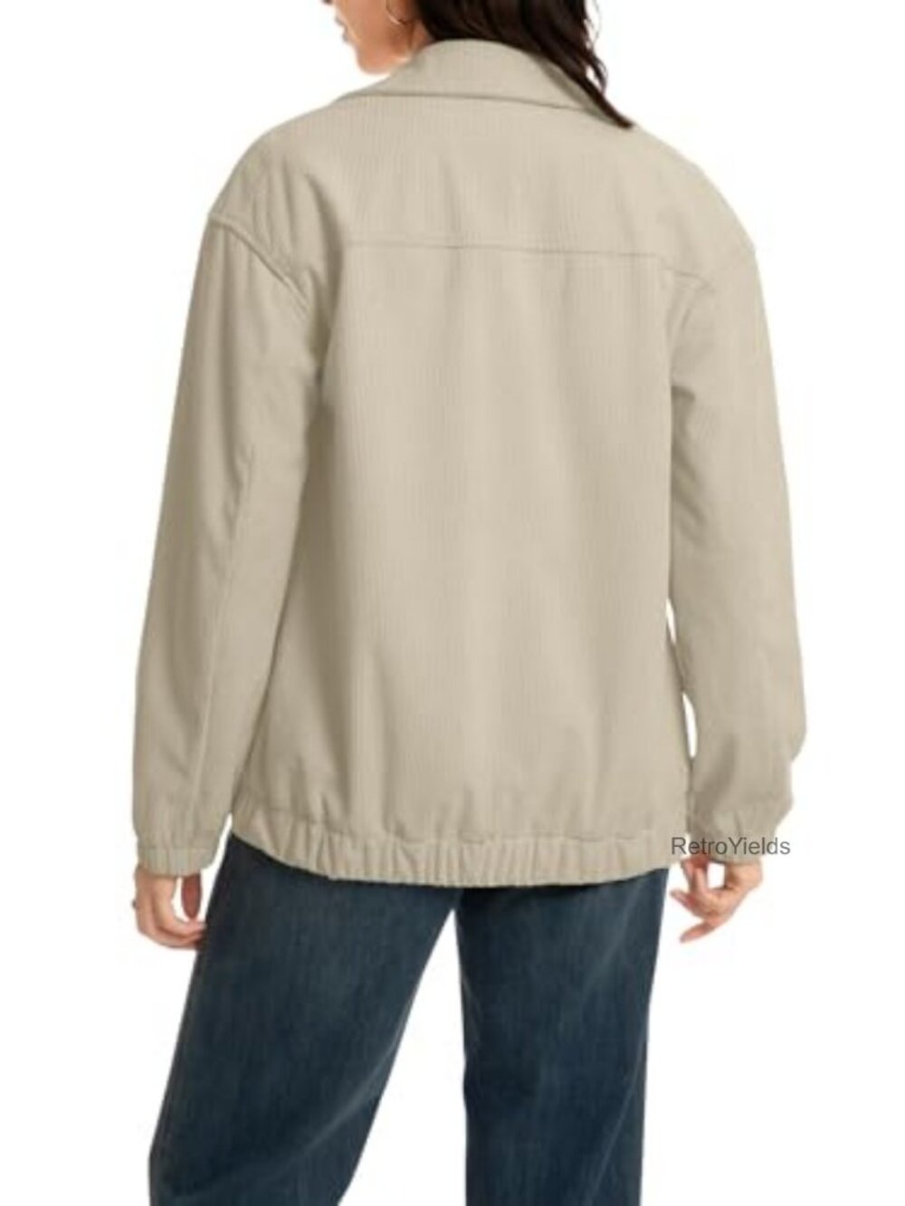Women's Corduroy Jacket Fall Casual Zip Up Lapel Coat Trendy Winter Barn Jackets - Picture 5 of 7